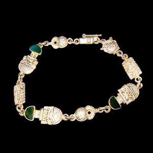 Peruvian Tumi Bracelet In Sterling Silver With Dark Green Stones